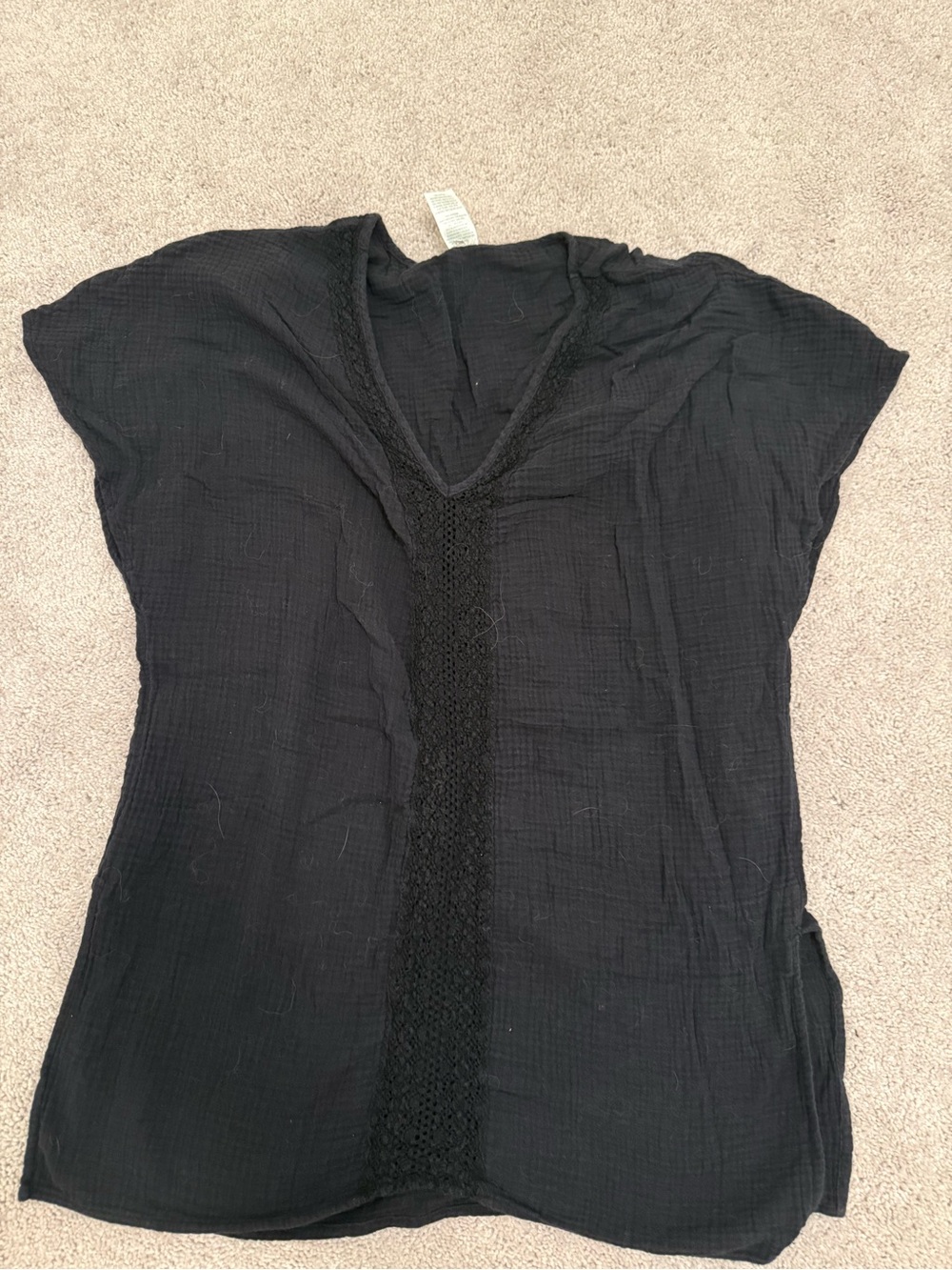 Black V-Neck Gauze swim coverup dress with Crochet Detail